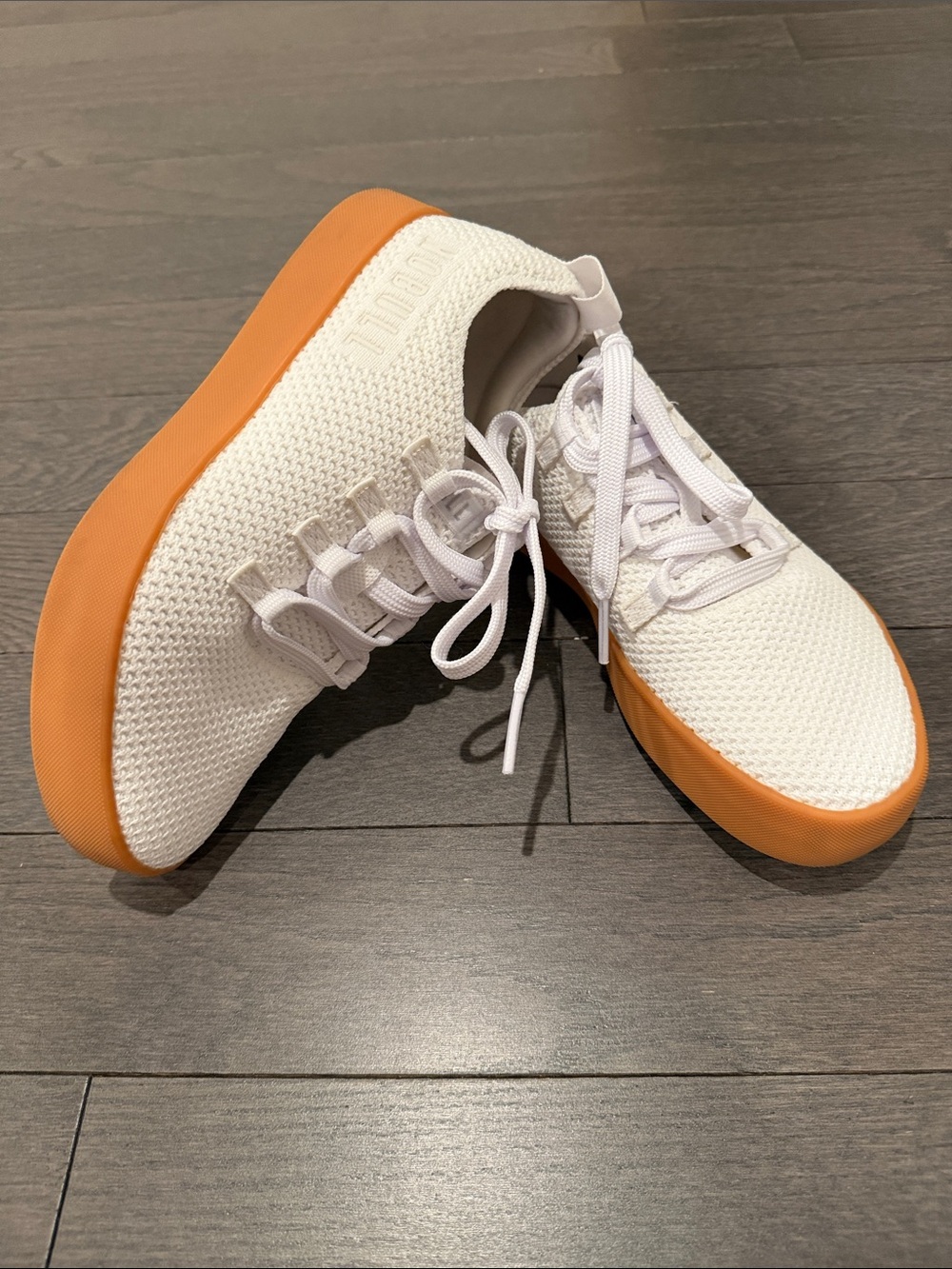 NOBULL White Knit Sneakers with Orange Sole